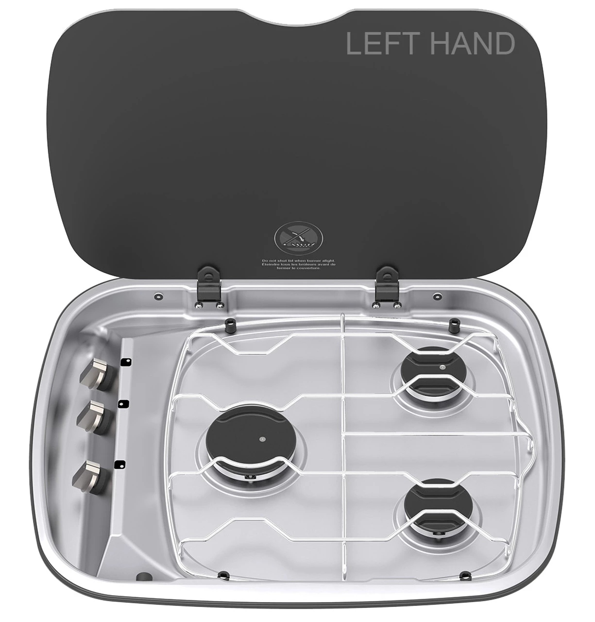 Spinflo Argent Caravan 3 Burner Hob with Glass Lid 4 Spinflo Argent Caravan 3 Burner Hob with Glass Lid - Image 2